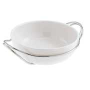 New Living Round White Porcelain Spaghetti Dish with Holder by Sambonet Serving Tray Sambonet Polished Stainless Steel Small 10.5" 