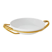 New Living Round White Porcelain Rice Dish with Holder by Sambonet Serving Tray Sambonet PVD Gold Hi-Tech Stainless Steel 