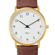 Bodoni Brass Watch by Tibor Kalman for M&Co Watch Projects Watches 33 mM Brown Leather 