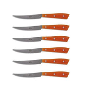 Compendio Steak Knives with Grey Blades and Lucite Handles, Set of 6 by Berti Knive Set Berti Orange Lucite 