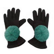 Faux Fur PomPom Gloves by Evelyne Prelonge Paris Scarves Evelyne Prelonge Alpine Green 