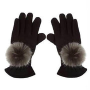 Faux Fur PomPom Gloves by Evelyne Prelonge Paris Scarves Evelyne Prelonge Anthracite 