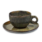 Surface Stoneware Cappuccino Cup and Saucer, Indi Grey, 7.7 oz., Set of 4 by Sergio Herman for Serax Dinnerware Serax 