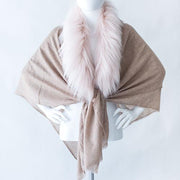 Faux Fur and Cashmere Rectangular Stole or Shawl by Evelyne Prelonge Paris Scarves Evelyne Prelonge Himalayan Blush 