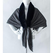 Faux Fur and Cashmere Rectangular Stole or Shawl by Evelyne Prelonge Paris Scarves Evelyne Prelonge Navy Blue 
