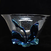 Loetz Controlled Bubble Bowl with Applied Iridescent Blue Cattail, 5.25" h. Loetz 