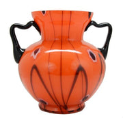 Kralik Orange Art Glass Vase with Black Handles, 6.75" Vases Amusespot 