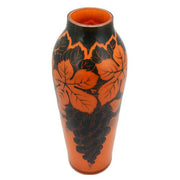 Orange Cut-Back Art Glass Vase with Grape Motif, 9.75" Amusespot 