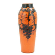 Orange Cut-Back Art Glass Vase with Grape Motif, 9.75" Amusespot 