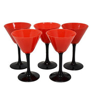 Czechoslovakian Tango Red with Black Stem Cordial Glasses, Set of 5 Amusespot 