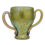 Loetz Phaenomen 377 Three Handled Green Art Glass Vase by Loetz, 6.5" Loetz 