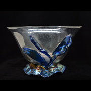 Loetz Controlled Bubble Bowl with Applied Iridescent Blue Cattail, 5.5" h. Loetz 