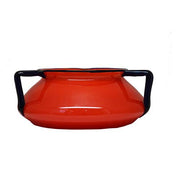 Antique Bohemian Tango Red Art Glass Vase with Blue Handles, 4.25" Vases Loetz 