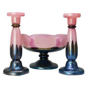 Loetz Art Glass Console Bowl Pink and Blue Set with Candlesticks, Ausfuehrung 226 c. 1925 Candle Holders Loetz 