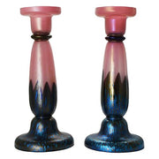 Loetz Art Glass Console Bowl Pink and Blue Set with Candlesticks, Ausfuehrung 226 c. 1925 Candle Holders Loetz 