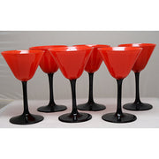 Czechoslovakian Tango Red with Black Stem Cocktail Glasses, Set of 6 Stemware Amusespot 