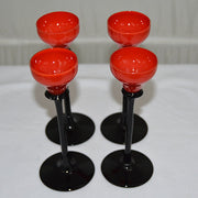 Czechoslovakian Tango Red with Black Stem Cordial Glasses, Set of 4 Stemware Amusespot 