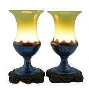 Loetz: Ausfuhrung 226 Art Glass Mantel Lamps, Set of 2 Loetz 
