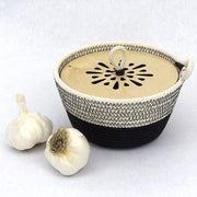 Garlic Storage Woven Bowl with Wooden Lid by Woven Grey Canisters Woven Grey Small 