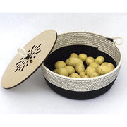 Garlic Storage Woven Bowl with Wooden Lid by Woven Grey Canisters Woven Grey Large 