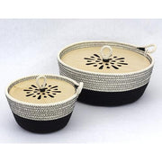 Garlic Storage Woven Bowl with Wooden Lid by Woven Grey Canisters Woven Grey 