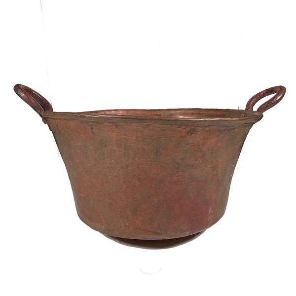 Antique Heavy Hand Hammered Copper Round Bottomed Rustic Pot with Hand