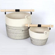 Japanese-Inspired Woven Bucket with Wood Handle Baskets Woven Grey 