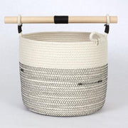 Japanese-Inspired Woven Bucket with Wood Handle Baskets Woven Grey Large 