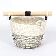 Japanese-Inspired Woven Bucket with Wood Handle Baskets Woven Grey Small 