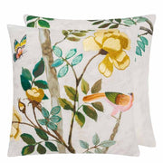 Papillion Chinois 20" x 20" Square Cotton/Linen Throw Pillow by Designers Guild Throw Pillows Designers Guild Parchment 