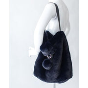 Faux Fur Shoulder Bag by Evelyne Prelonge Paris Tote Bag Evelyne Prelonge Navy Blue 