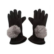 Faux Fur PomPom Gloves by Evelyne Prelonge Paris Scarves Evelyne Prelonge Smoky Grey 