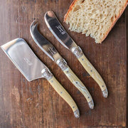 Three Piece Pale Horn Cheese Knive Set by Laguiole France Service Amusespot 