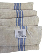 French Monogramme Striped Border Linen Dish Towel by Thieffry Freres & Cie Linen Thieffry Freres & Cie Blue 