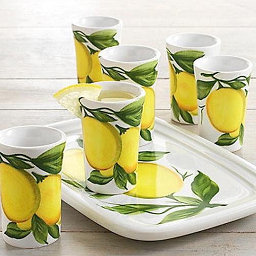 Abbiamo Tutto Limoncello Ceramic Glasses and Ceramic Tray, Set of 6