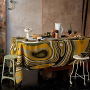 Green & Yellow Waves Linen Sateen Tablecloth by L'Objet Tablecloths L'Objet 