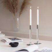 Lumiere Chrome and Glass Candlestick, Set of 2 by Orrefors Candle Holders Orrefors 