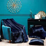 Faux Fur Blankets by Evelyne Prelonge Paris Blanket Evelyne Prelonge Navy Blue 79" x 79" 