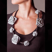 COLLROSA2 Neo Neoprene Rubber Rose Necklace by Neo Design Italy Jewelry Neo Design Black/Pearl Grey 