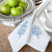 Embroidered Royal Linen Napkin, 22", set of 6 by Crown Linen Designs Cloth Napkins Crown Linen Designs White/Blue 