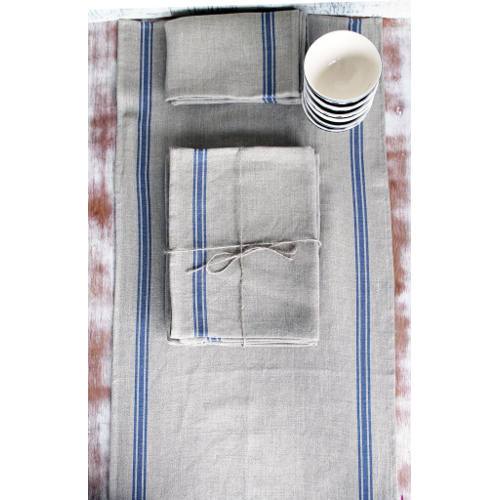 French Monogramme Striped Border Linen Dish Towel by Thieffry Freres & Cie