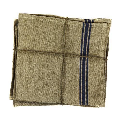 French Monogramme Striped Border Linen Dish Towel by Thieffry Freres & Cie