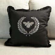 Bumble Bee with Ruffle Decorative 20" x 20" Embroidered Throw Pillow by Crown Linen Designs Pillows Crown Linen Designs Black 