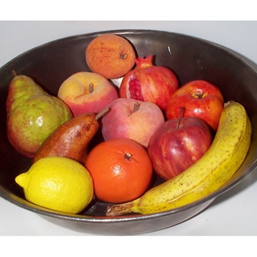 Antique Stone Alabaster Fruit With Wooden Bowl Banana Walnut Orange Fig popular 9 Piece