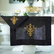 Victorian Linen Table Runner by Crown Linen Designs Table Runners Crown Linen Designs 70" Black/Gold 