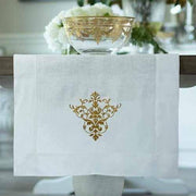 Victorian Linen Table Runner by Crown Linen Designs Table Runners Crown Linen Designs 70" White/Gold 